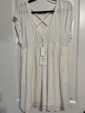 Anthropologie Cream Gathered Waist Tunic